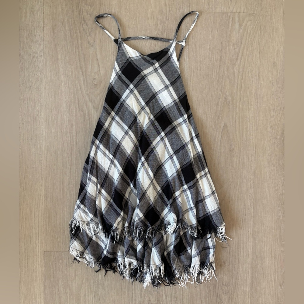 Women’s Thread Story Black and White Plaid Camisole with Fringe